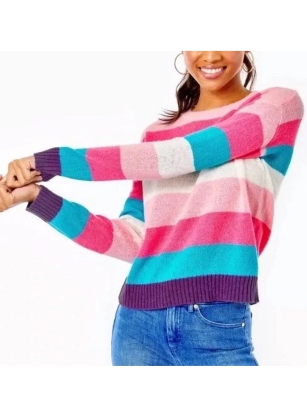 Lilly Pulitzer Amala Sweater Coral Sands Lagoon Stripe Crewneck Size S